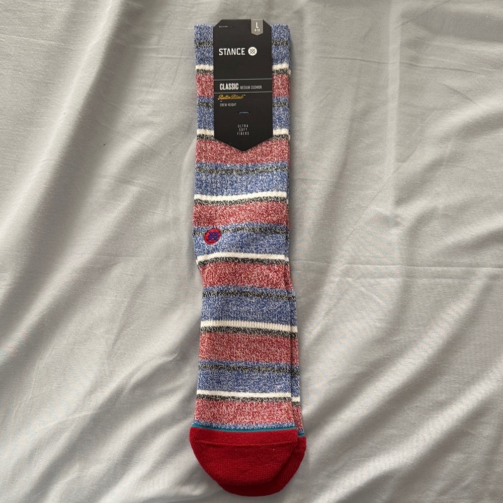 Stance Men's Striped Crew Socks - Red, Blue, and White Butterblend